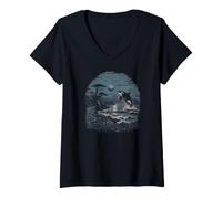 Women's Orca Whale Pacific Coast Waves Ocean Oregon Washington V-Neck T-Shirt