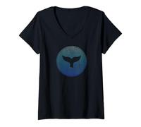 Women's Orca Whale Tail Ocean Wave Sea Life Marine Animal Graphic V-Neck T-Shirt