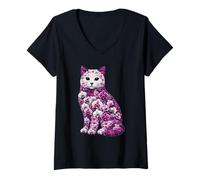 Women's Orchid Cat Flower Gardening Floral V-Neck T-Shirt