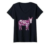 Women's Orchid Donkey Flower Gardening Floral V-Neck T-Shirt