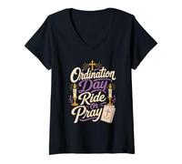 Women's Ordination Day Ride Or Pray Deacon Spouse V-Neck T-Shirt