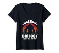 Womens Oregon Hide and Seek Champion Funny Bigfoot Sasquatch V-Neck T-Shirt