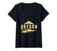 Womens Oregon Mountain Landscape Vintage Hiking Camping V-Neck T-Shirt