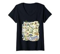 Women's Oregon, OR, USA, Maps, Icons V-Neck T-Shirt