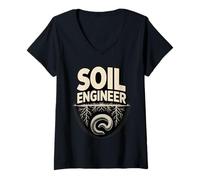 Women's Organic Gardener Soil Engineer Earthworm Roots V-Neck T-Shirt