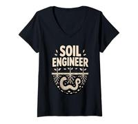 Women's Organic Gardener Soil Engineer Earthworm Roots V-Neck T-Shirt