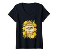 Womens Organic Lemons Juicy Citrus Fruit Floral Summer Aesthetic V-Neck T-Shirt