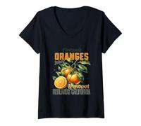 Womens Organic Oranges Juicy Sweet Redlands California V-Neck T-Shirt