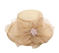 Women's Organza Bridal Wedding Tea Party Hat Wide Edge Sun Hat Wedding Hat for Lady Hat Cap, khaki, L