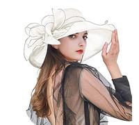 Women's Organza Church Hat with Big Flower Derby Fascinator Hats for Tea Party, Wedding, Formal Occasion, White, One Size