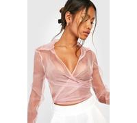 Womens Organza Crop Wrap Shirt - Pink - 8, Pink