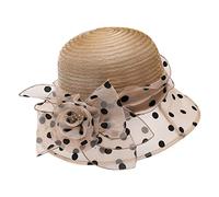 Womens Organza Hat Dress Ladies Church Wedding Retro Wide Brim Cap Cocktail Feather Veil Sun Formal Royal Vintage Felt Cloche Hat Holiday Khaki One Size