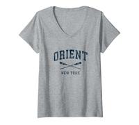 Womens Orient New York Vintage Nautical Paddles Sports Oars V-Neck T-Shirt