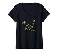 Womens Origami Crane Minimalist Geometric Line Drawing Graphic V-Neck T-Shirt