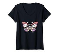 Womens Orlando, Florida Butterfly - Pastel City Name Word Art V-Neck T-Shirt