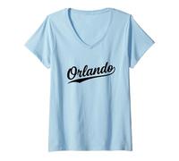 Womens Orlando Florida Cool Retro Script 1970s White Text Vintage V-Neck T-Shirt