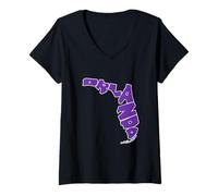 Womens Orlando Letters Inside Florida State Map Family Vacation V-Neck T-Shirt