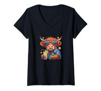 Women's Ornate Geometric Wildlife Art V-Neck T-Shirt