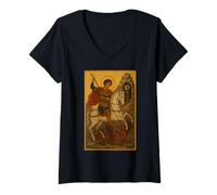 Womens Orthodox Icon of Saint George Slaying The Beast V-Neck T-Shirt