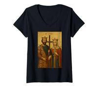 Womens Orthodox icon of Saints Constantine & Helen - Christian V-Neck T-Shirt