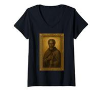 Womens Orthodox Icon of St. Moses The Black V-Neck T-Shirt