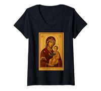Womens Orthodox Theotokos Icon of the The Saver of Souls V-Neck T-Shirt