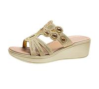 Women's Orthopaedic Sandals Bohemian Elegant Summer Shoes Wedge Heel Platform Peep Toe Mules Straps with Rhinestones Platform with Footbed Slippers Slides Women's Shoes, gold, 6