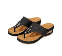 Women's Orthopaedic Sandals with Arch Support Toe Separator with Wedge Heel Platform Flip Flops with Soft Footbed Summer Casual Slippers Beach Shoes Slippers, black, 9 UK