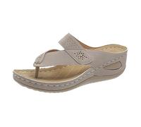 Women's Orthopedic Arch Support Platform Sandals Slip On - Backless Wedge Slides with Colour Block Leaf Design | Wide Fit Open Toe Thick Sole for Beach, Summer Fashion, Casual Footwear UK Khaki