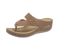 Women's Orthopedic Arch Support Platform Sandals Slip On - Backless Wedge Slides with Colour Block Leaf Design | Wide Fit Open Toe Thick Sole for Beach, Summer Fashion, Casual Footwear UK Brown