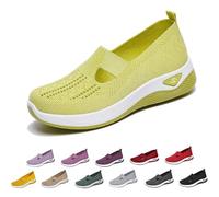 Women's Orthopedic Breathable Shoes,Women Woven Orthopedic Breathable SoftShoes Arch Support Slip-On Sneakers, Indoor Outdoor Casual Walking Anti-Skid Sports Shoes (Yellow,7.5)