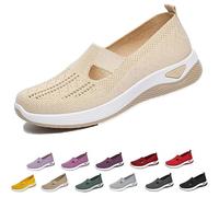 Women's Orthopedic Breathable Shoes,Women Woven Orthopedic Breathable SoftShoes Arch Support Slip-On Sneakers, Indoor Outdoor Casual Walking Anti-Skid Sports Shoes (Beige,7)