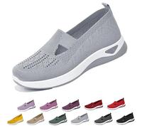 Women's Orthopedic Breathable Shoes,Women Woven Orthopedic Breathable SoftShoes Arch Support Slip-On Sneakers, Indoor Outdoor Casual Walking Anti-Skid Sports Shoes (Grey,6)