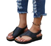 Women's Orthopedic Bunion Corrector Sandals Big Toe Correction PU Leather Shoes Comfy Casual Flat Sole Summer Outdoor Hiking Walking Beach Sandals,Black,EU42/US10