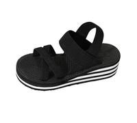 Womens Orthopedic Clogs Sandals Summer Wedge Heel Platform Roman Clog Sandal Ladies Arch Support Open Toe Strappy Walking Shoes Women Casual Elegant Wide Fit Gladiator Sliders (Black-D, 4.5)