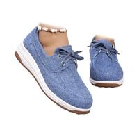 Women's Orthopedic Lace Up Flat Shoes, Width Comfortable Arch Support Board Shoes Ultralight Slip on Sneakers Ortho Wear Loafers (Blue,38EU)