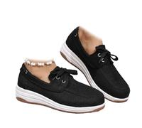 Women's Orthopedic Lace Up Flat Shoes, Width Comfortable Arch Support Board Shoes Ultralight Slip on Sneakers Ortho Wear Loafers (Black,38EU)