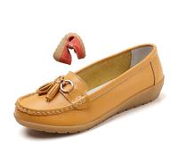 Women's Orthopedic Leather Loafers, Classic Moccasins Rubber Non Slip Soles Casual Low top Slip-on Loafers for Office Travel Driving Flats