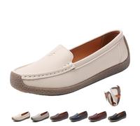 Women's Orthopedic Loafers Breathable Leather, Classic Moccasins Casual Slip-on Loafers Wide Fit Leather Loafers Nursing Shoes (2.5,Beige)
