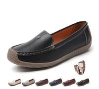 Women's Orthopedic Loafers Breathable Leather, Classic Moccasins Casual Slip-on Loafers Wide Fit Leather Loafers Nursing Shoes (5,Black)