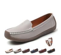 Women's Orthopedic Loafers Breathable Leather, Classic Moccasins Casual Slip-on Loafers Wide Fit Leather Loafers Nursing Shoes (4,Grey)