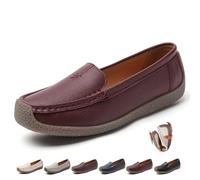 Women's Orthopedic Loafers Breathable Leather, Classic Moccasins Casual Slip-on Loafers Wide Fit Leather Loafers Nursing Shoes (6,Burgundy)