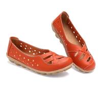 Womens Orthopedic Loafers in Breathable Leather Comfortable Hollow Soft Flats Sandals Summer Casual Slip-On Shoes (Orange,6)