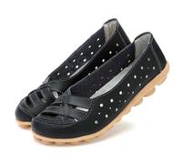 Womens Orthopedic Loafers in Breathable Leather Comfortable Hollow Soft Flats Sandals Summer Casual Slip-On Shoes (Black,4.5)