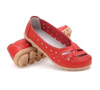 Womens Orthopedic Loafers in Breathable Leather Comfortable Hollow Soft Flats Sandals Summer Casual Slip-On Shoes (Red,4.5)