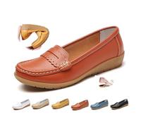 Women's Orthopedic Loafers in Breathable Leather, Genuine Leather Moccasins Shoes Soft Sole Casual Wide Fit Work Office Nursing Shoes (Orange-a,41EU)