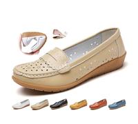 Women's Orthopedic Loafers in Breathable Leather, Genuine Leather Moccasins Shoes Soft Sole Casual Wide Fit Work Office Nursing Shoes (Beige,41EU)