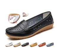 Women's Orthopedic Loafers in Breathable Leather, Genuine Leather Moccasins Shoes Soft Sole Casual Wide Fit Work Office Nursing Shoes (Black,38EU)