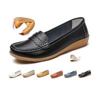 Women's Orthopedic Loafers in Breathable Leather, Genuine Leather Moccasins Shoes Soft Sole Casual Wide Fit Work Office Nursing Shoes (Black-a,39EU)