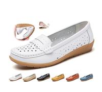 Women's Orthopedic Loafers in Breathable Leather, Genuine Leather Moccasins Shoes Soft Sole Casual Wide Fit Work Office Nursing Shoes (White,40EU)